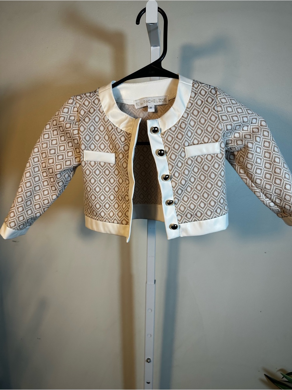 C5. Rachel Zoe Girls Cream & Beige Patterned Cropped Jacket